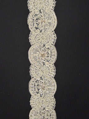 Ivory/Crystal 3D Crystal Beaded Sequin Edging - T472