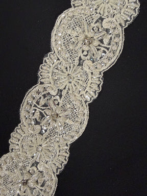 Ivory/Crystal 3D Crystal Beaded Sequin Edging - T472