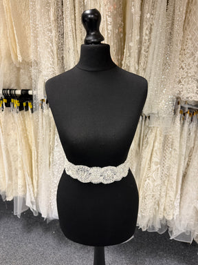Ivory/Crystal 3D Crystal Beaded Sequin Edging - T472