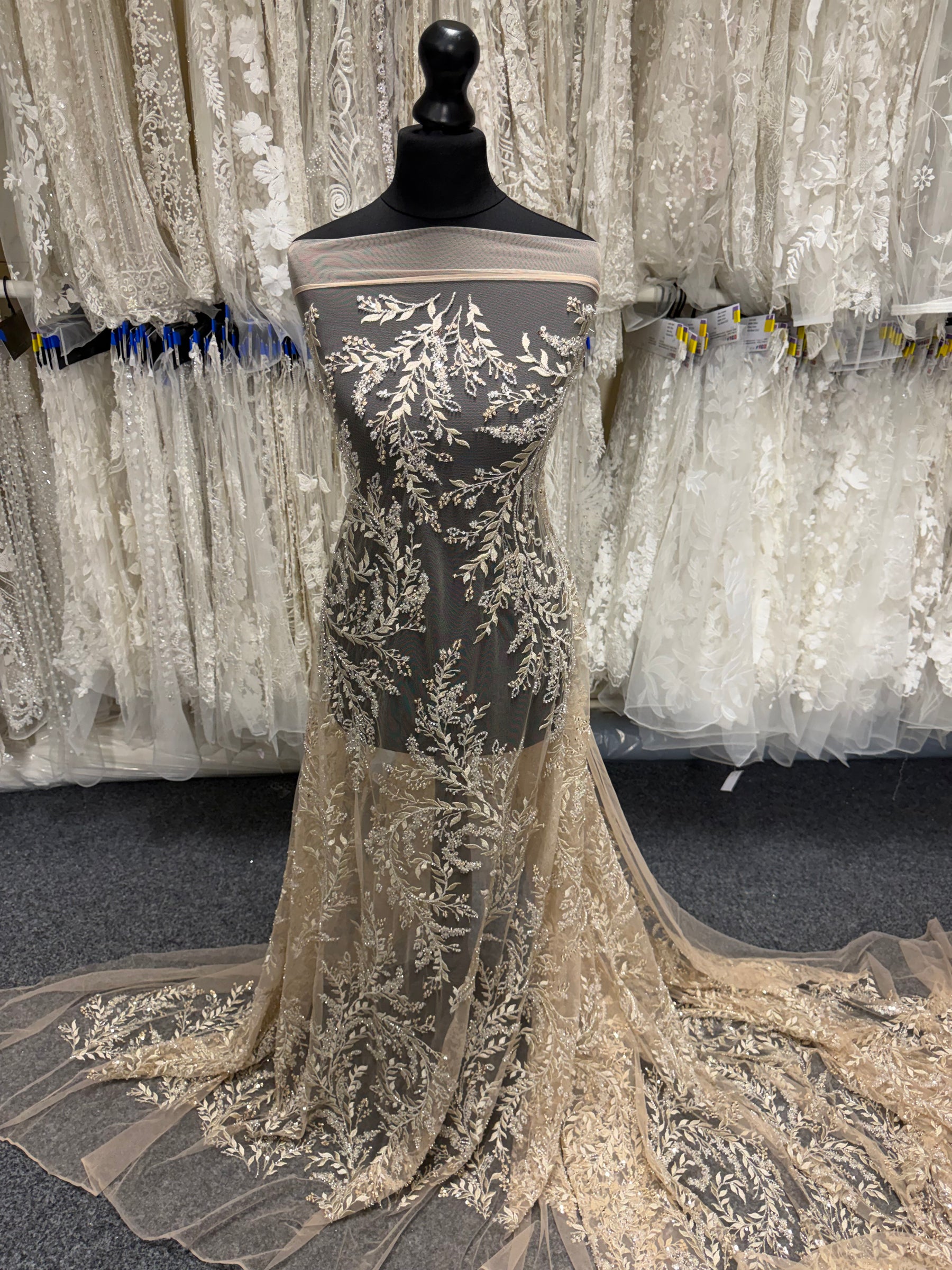 Gold Embroidered Beaded Tulle - EB1086