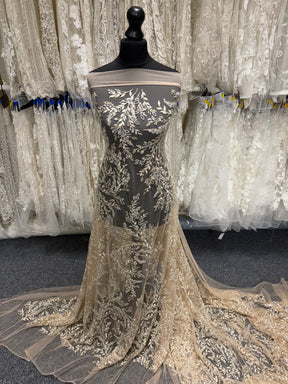 Gold Embroidered Beaded Tulle - EB1086