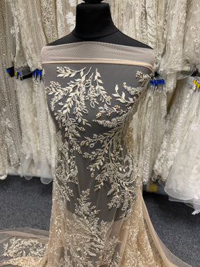Gold Embroidered Beaded Tulle - EB1086