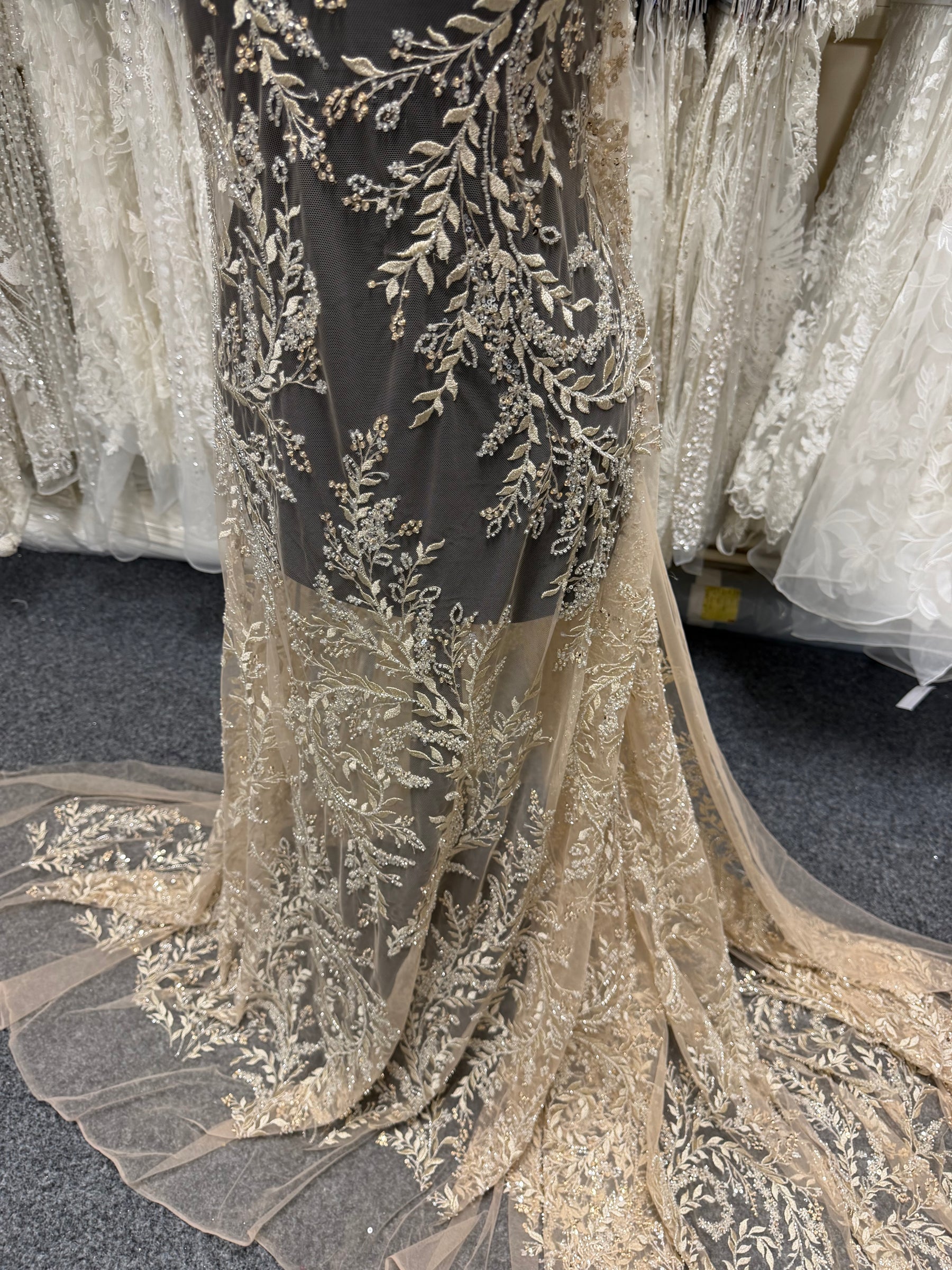 Gold Embroidered Beaded Tulle - EB1086