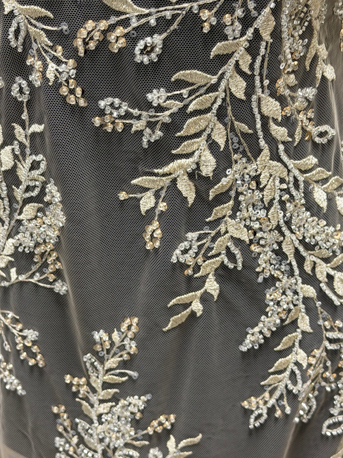 Gold Embroidered Beaded Tulle - EB1086
