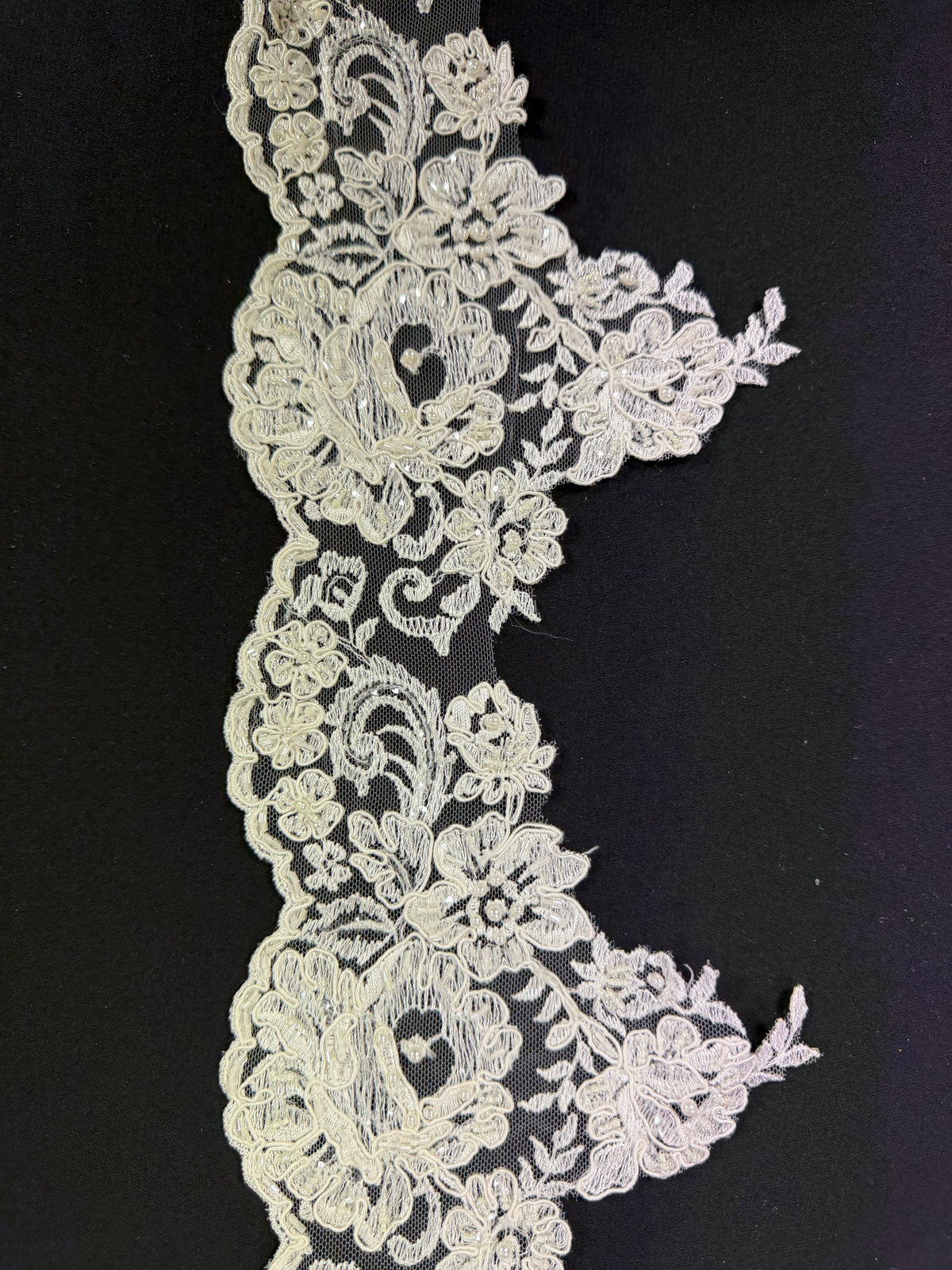 Ivory Corded Beaded Sequin Edging - T394