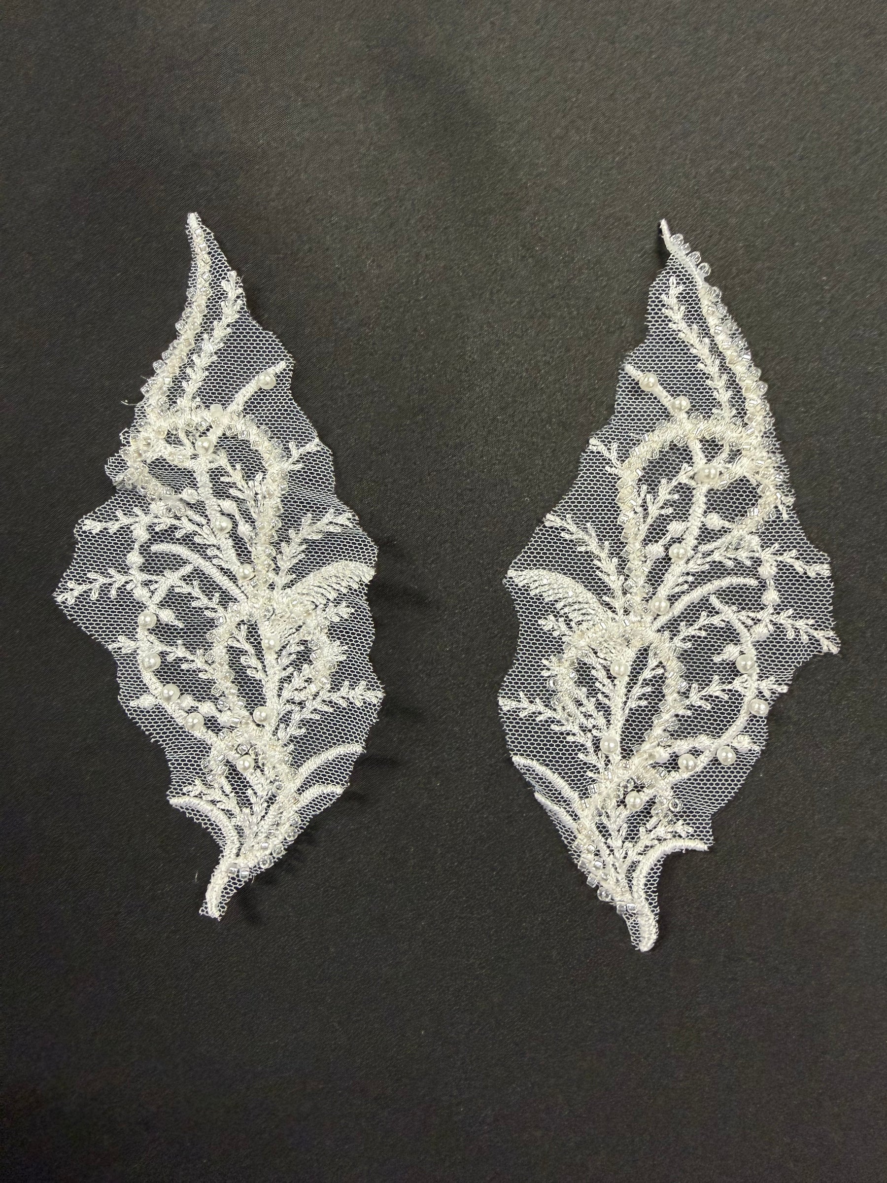 White Beaded Lace Appliques - MT4012