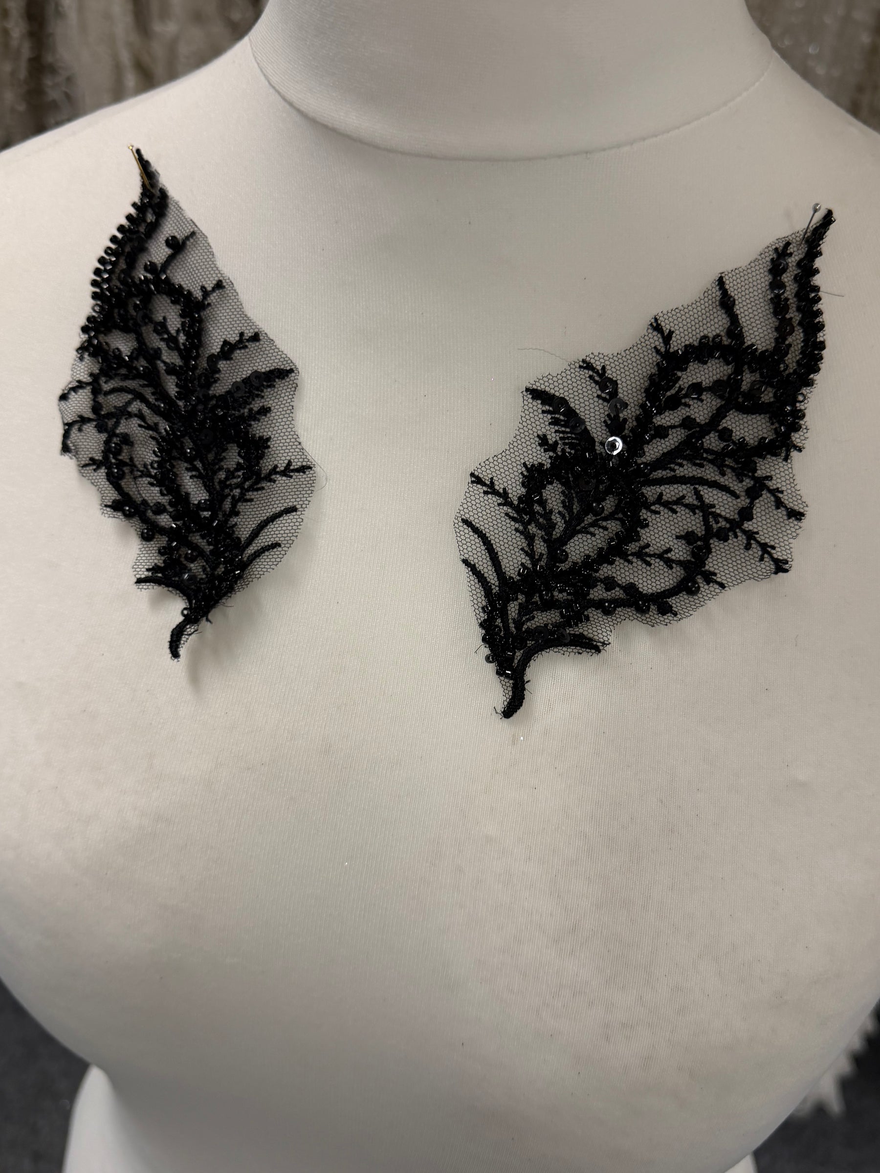 Black Beaded Lace Appliques - MT4012