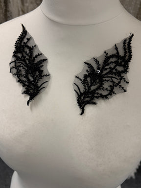 Black Beaded Lace Appliques - MT4012