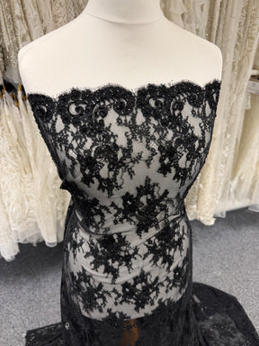 Black Corded and Beaded Lace - P643