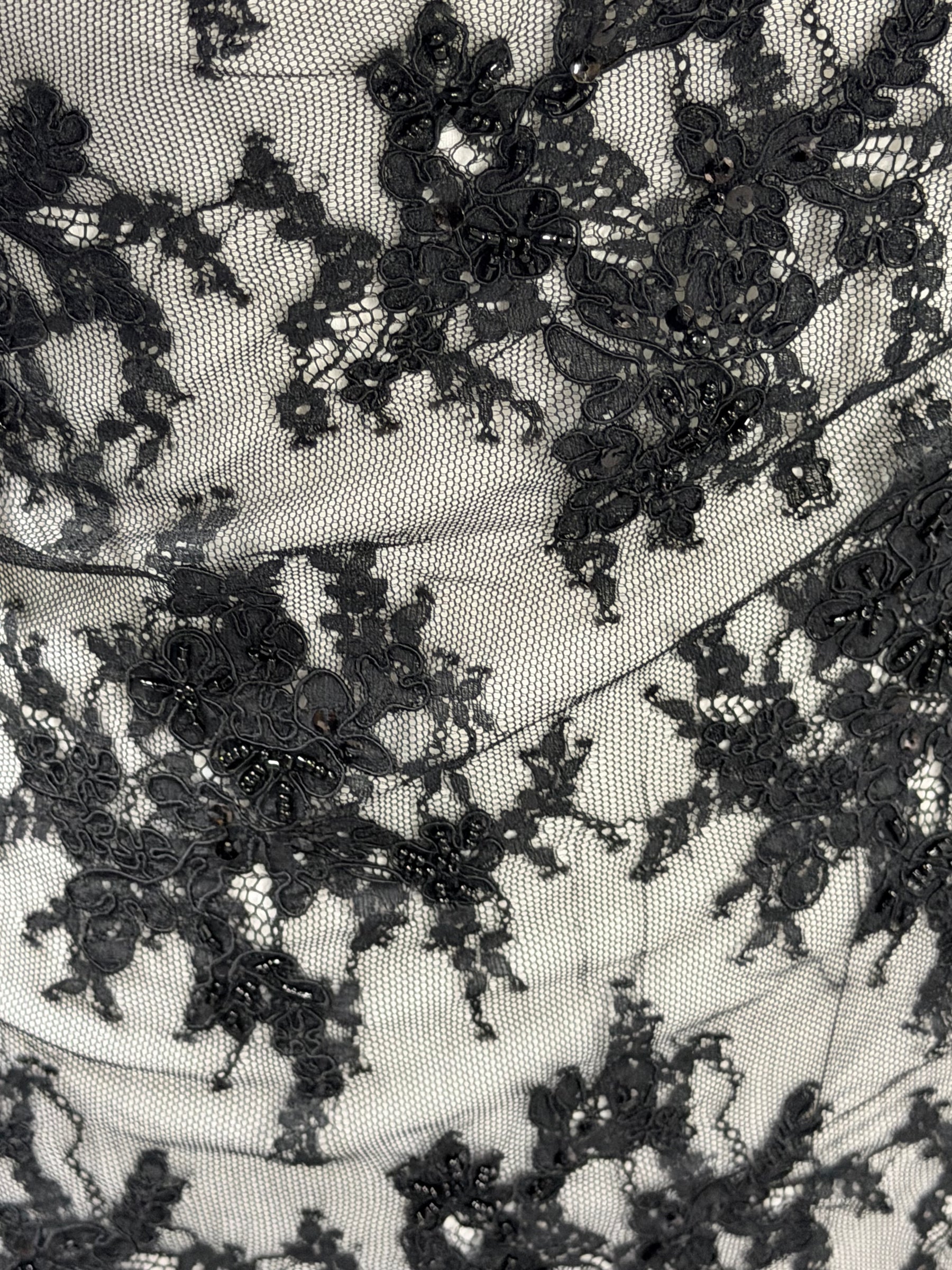 Black Corded and Beaded Lace - P643