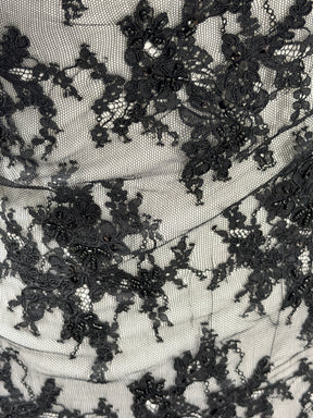 Black Corded and Beaded Lace - P643