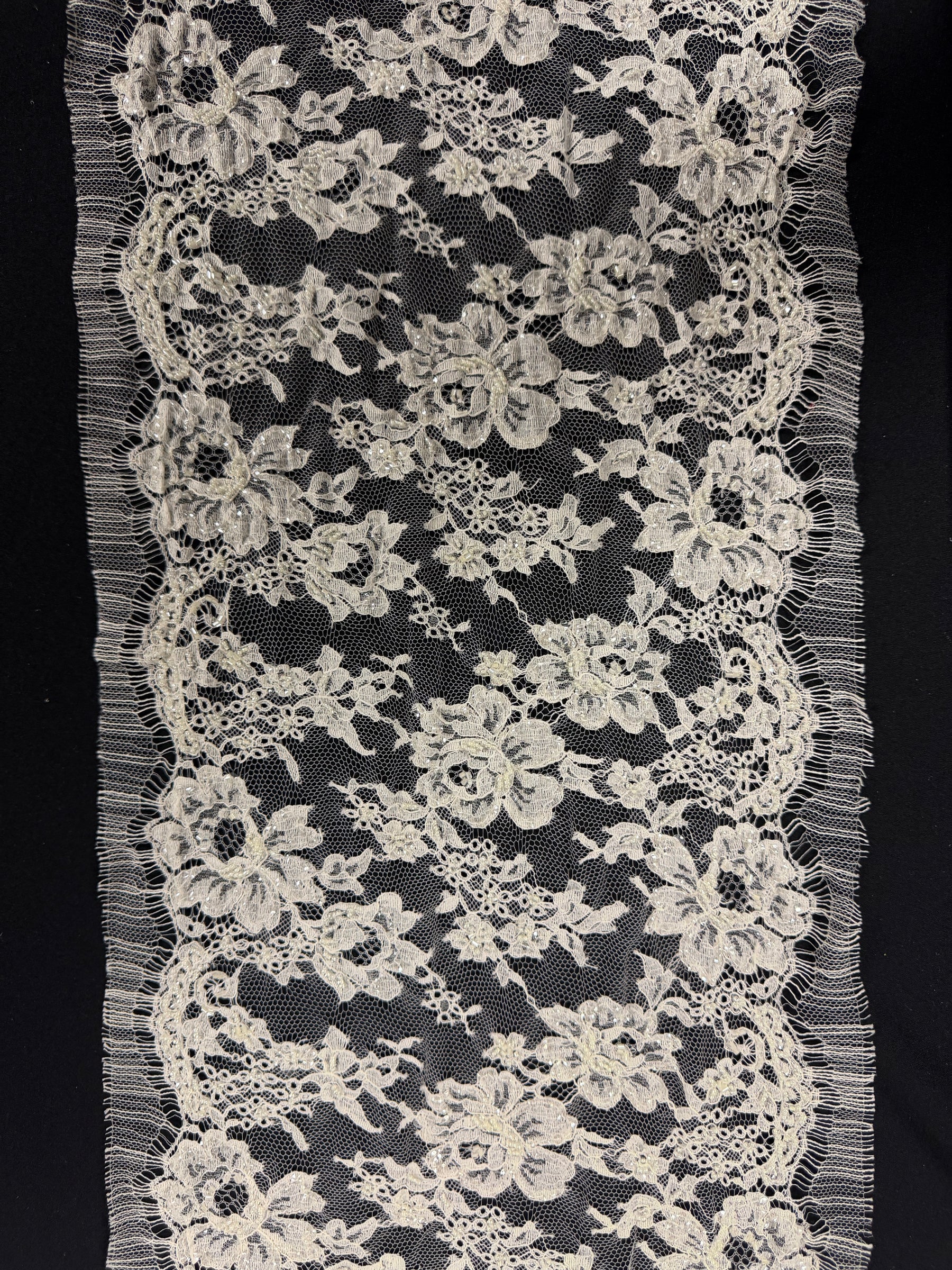 Ivory Beaded Sequin French Chantilly Edging - T268