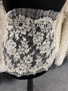 Ivory Beaded Sequin French Chantilly Edging - T268