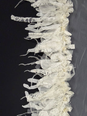 Ivory Beaded Sequin Frilly Lace Edging - T237