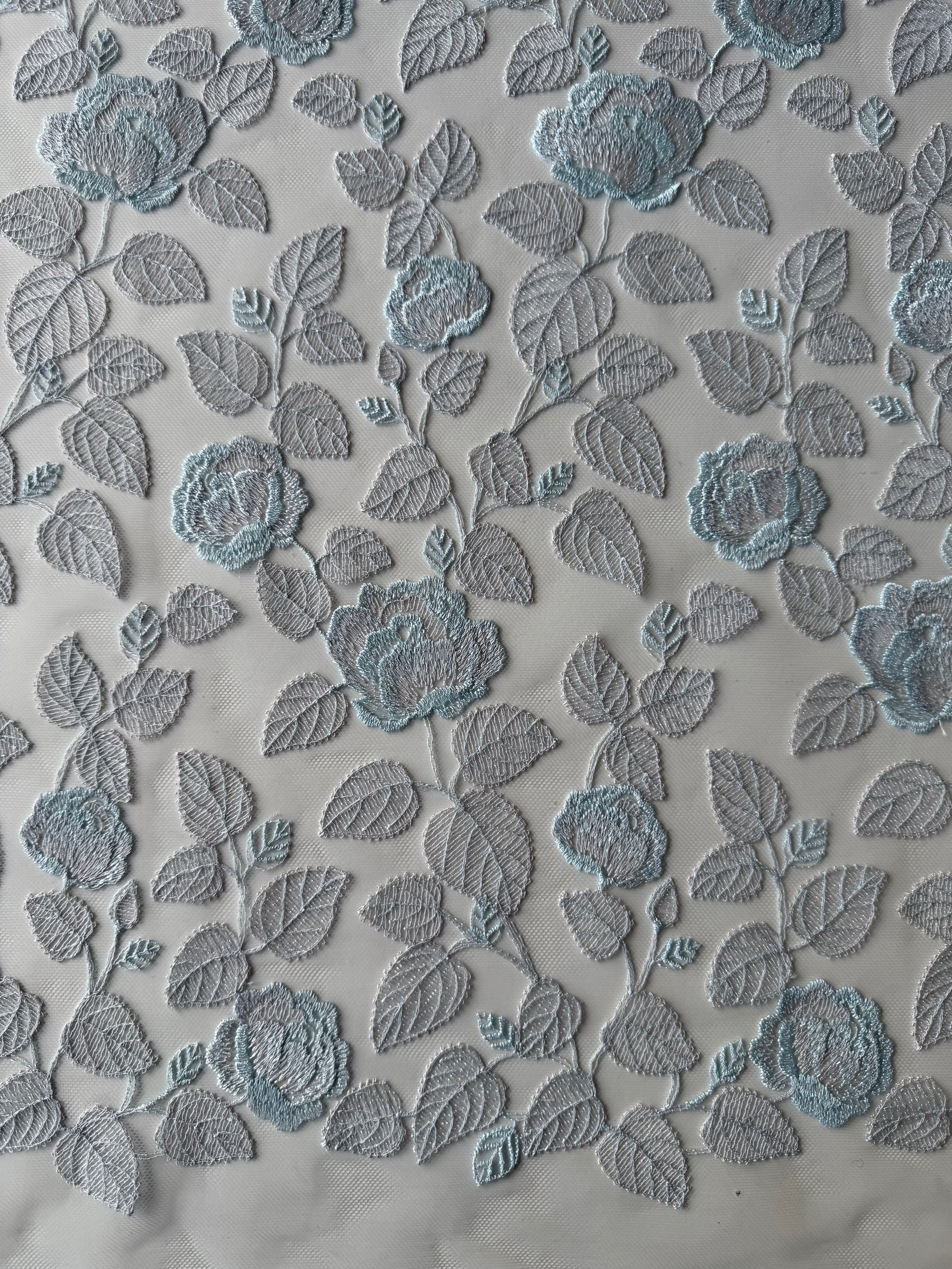 Silver and Blue Embroidery Lace - EB5042