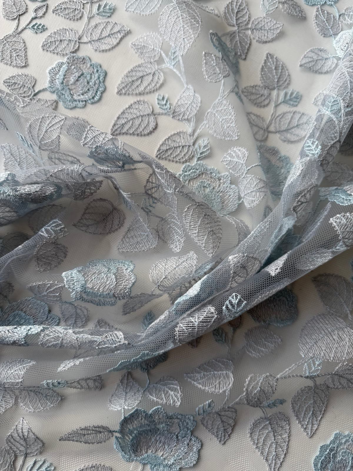 Silver and Blue Embroidery Lace - EB5042