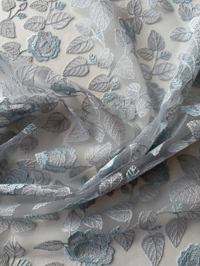 Silver and Blue Embroidery Lace - EB5042