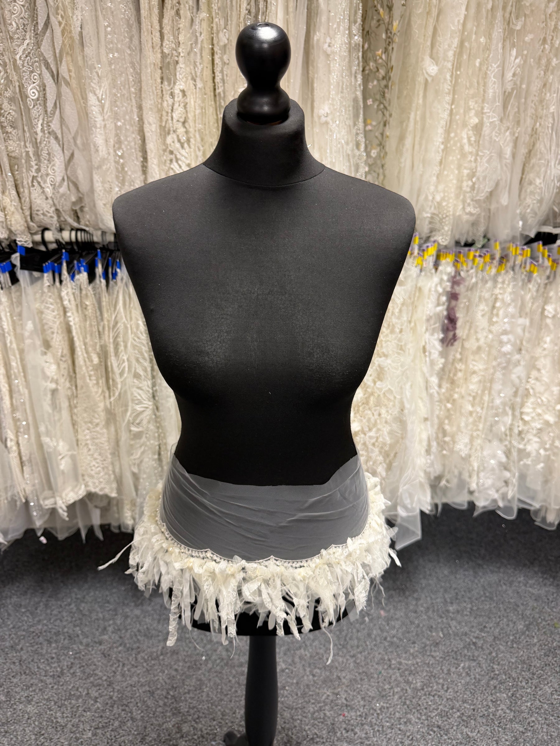 Ivory Beaded Sequin Frilly Lace Edging - T237