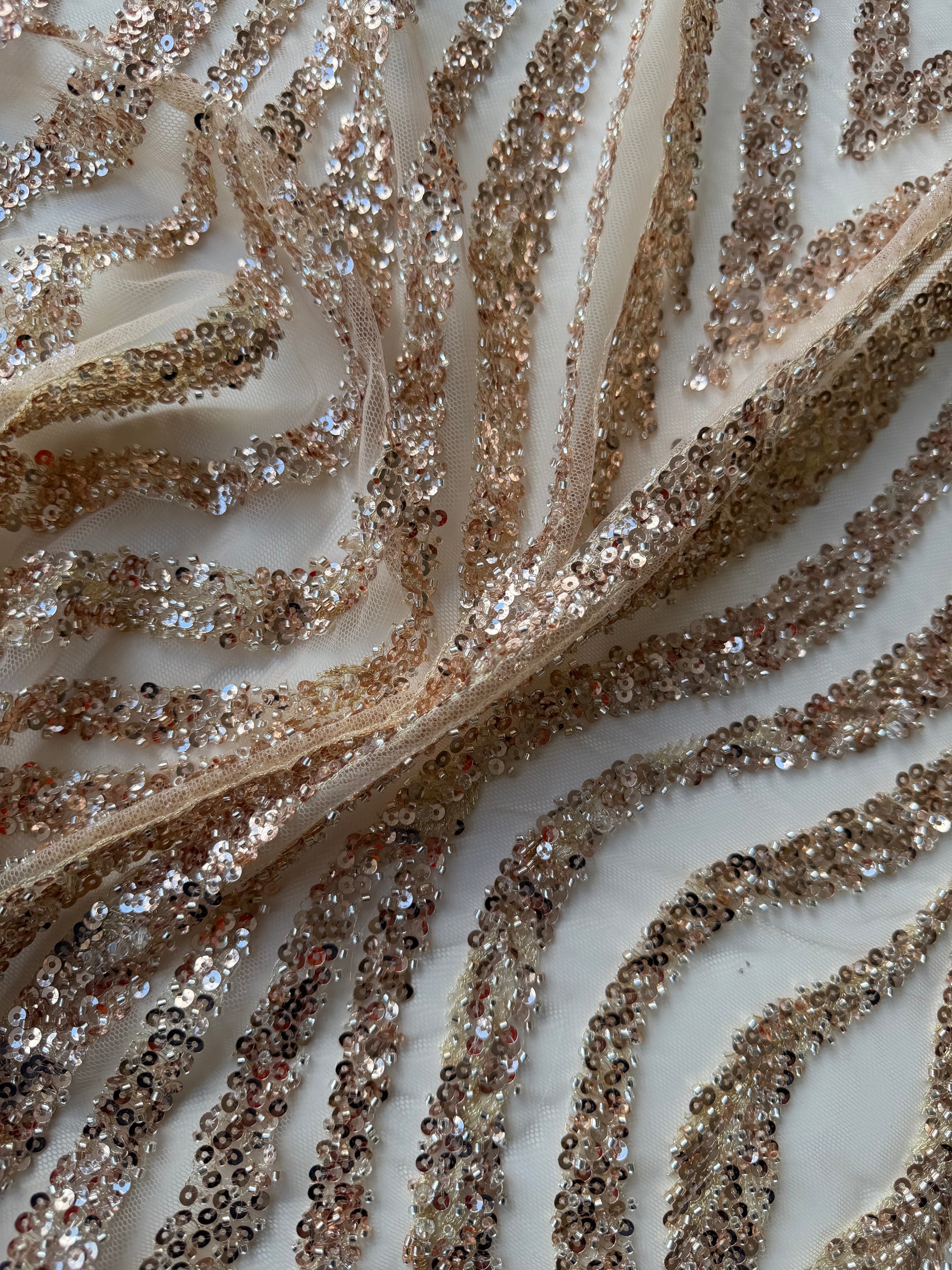 Gold Embroidery Beaded Tulle - EB1104