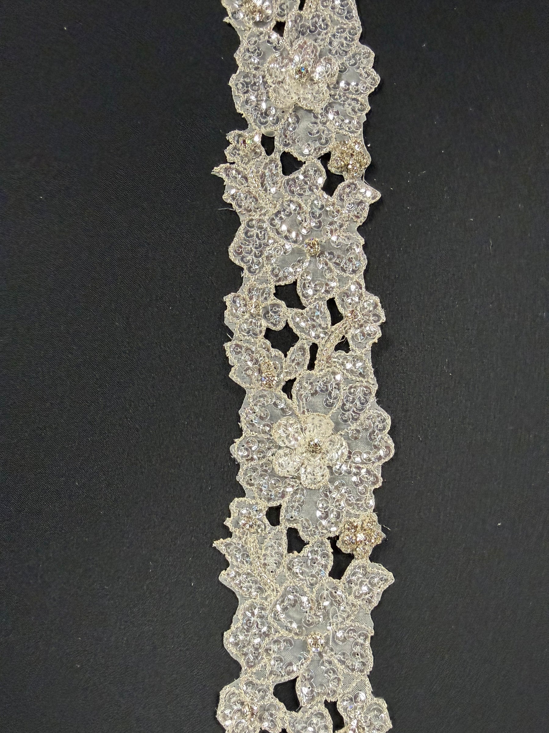 Silver/Crystal Crystal Beaded Sequin Guipure Edging - T430