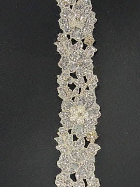 Silver/Crystal Crystal Beaded Sequin Guipure Edging - T430
