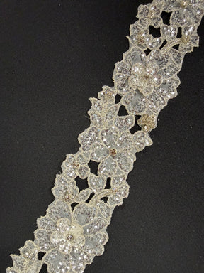 Silver/Crystal Crystal Beaded Sequin Guipure Edging - T430