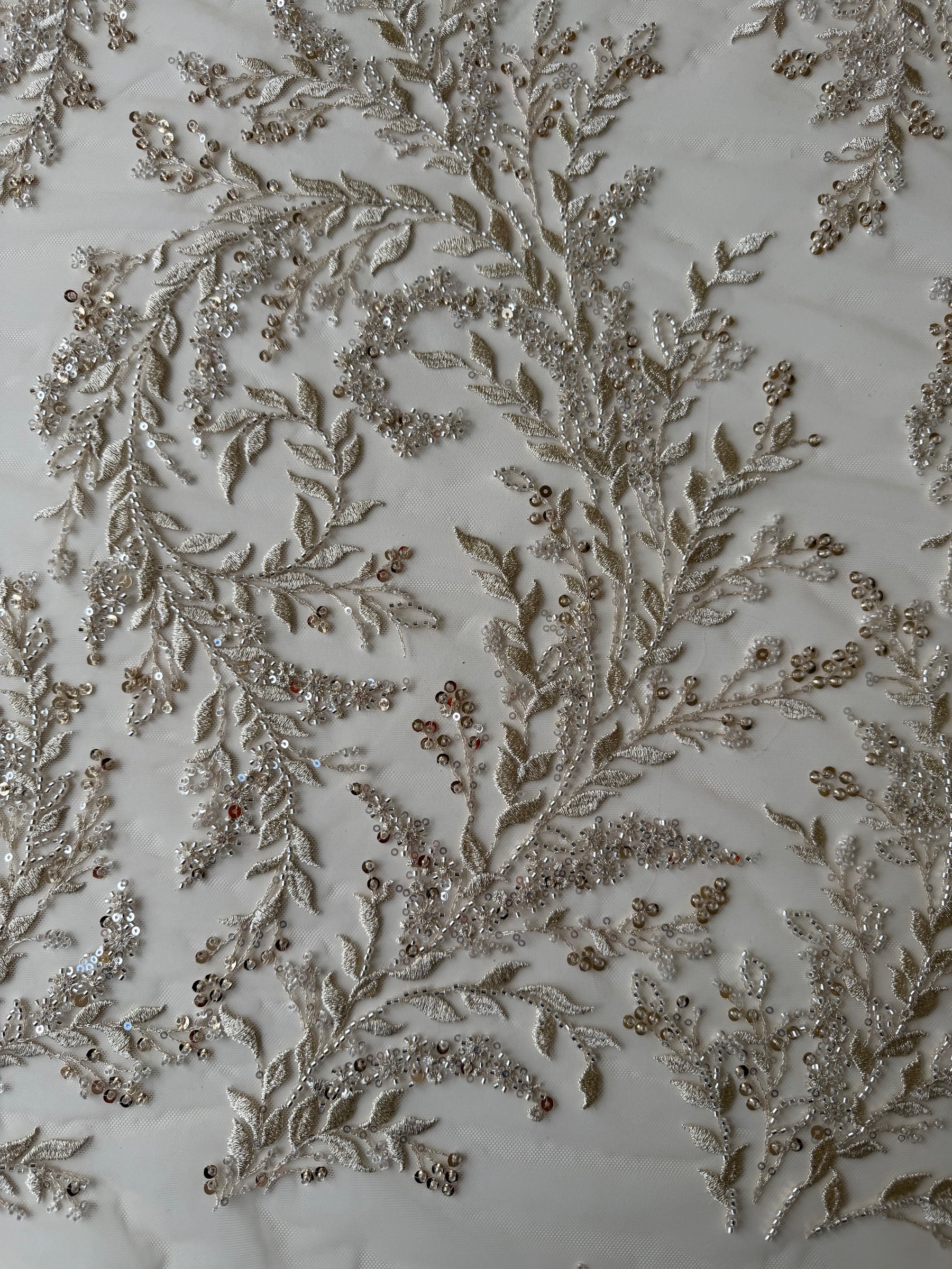 Gold Embroidered Beaded Tulle - EB1086
