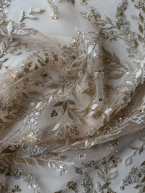 Gold Embroidered Beaded Tulle - EB1086