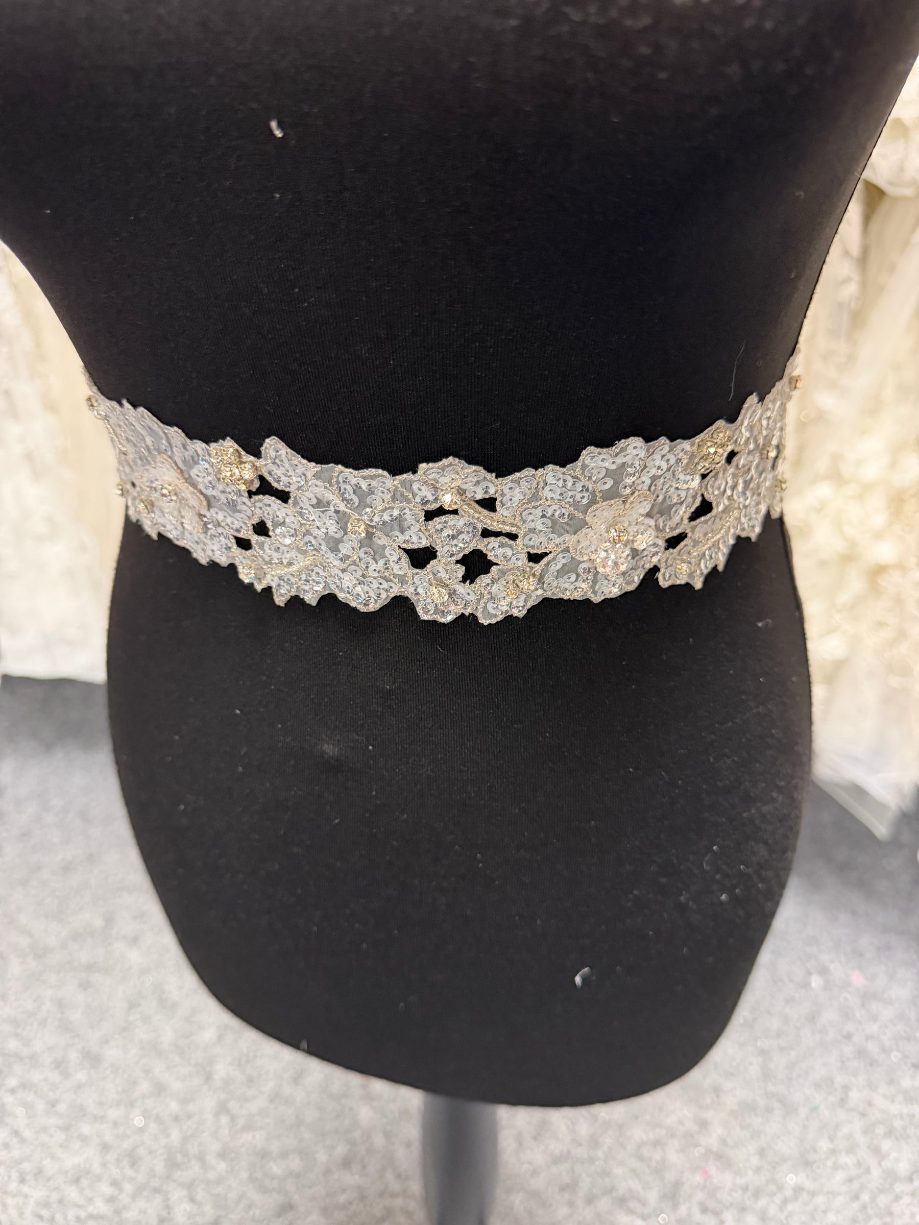 Silver/Crystal Crystal Beaded Sequin Guipure Edging - T430