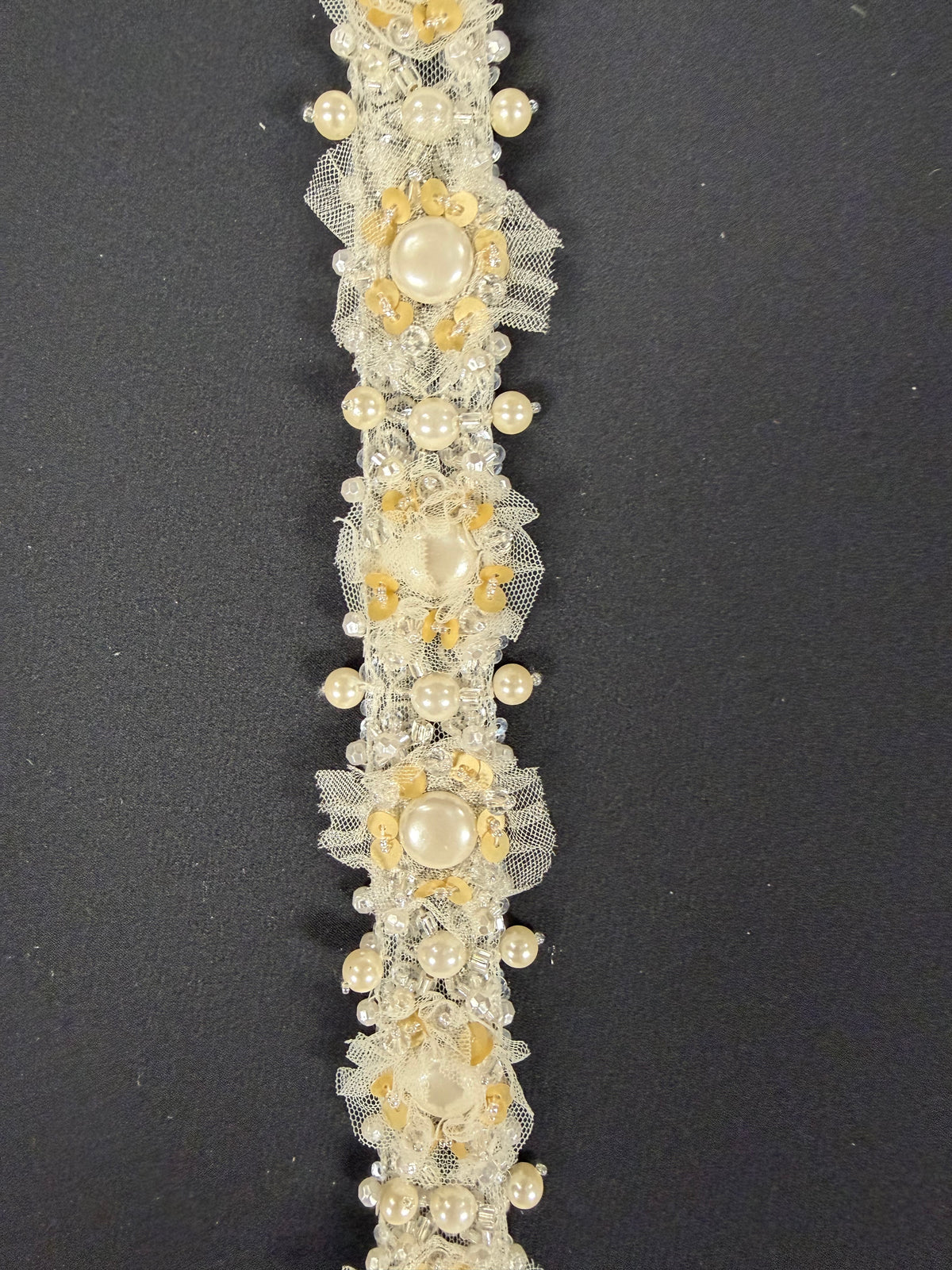 Ivory 3D Beaded Sequin Edging - T351