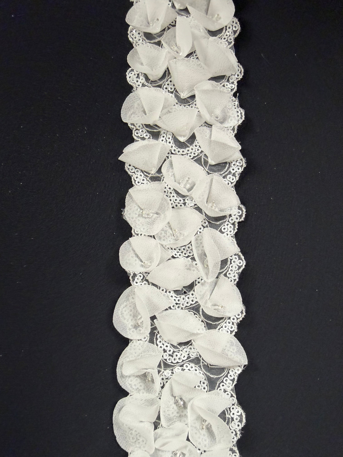 Ivory 3D Beaded Sequin Edging - T352