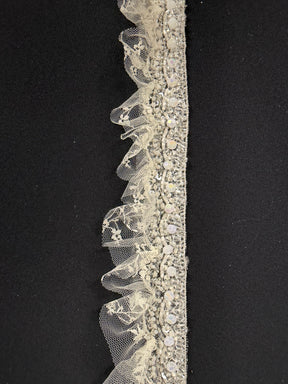 Mid Ivory Beaded Sequin Edging - T310