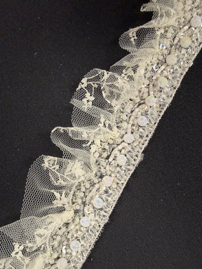 Mid Ivory Beaded Sequin Edging - T310