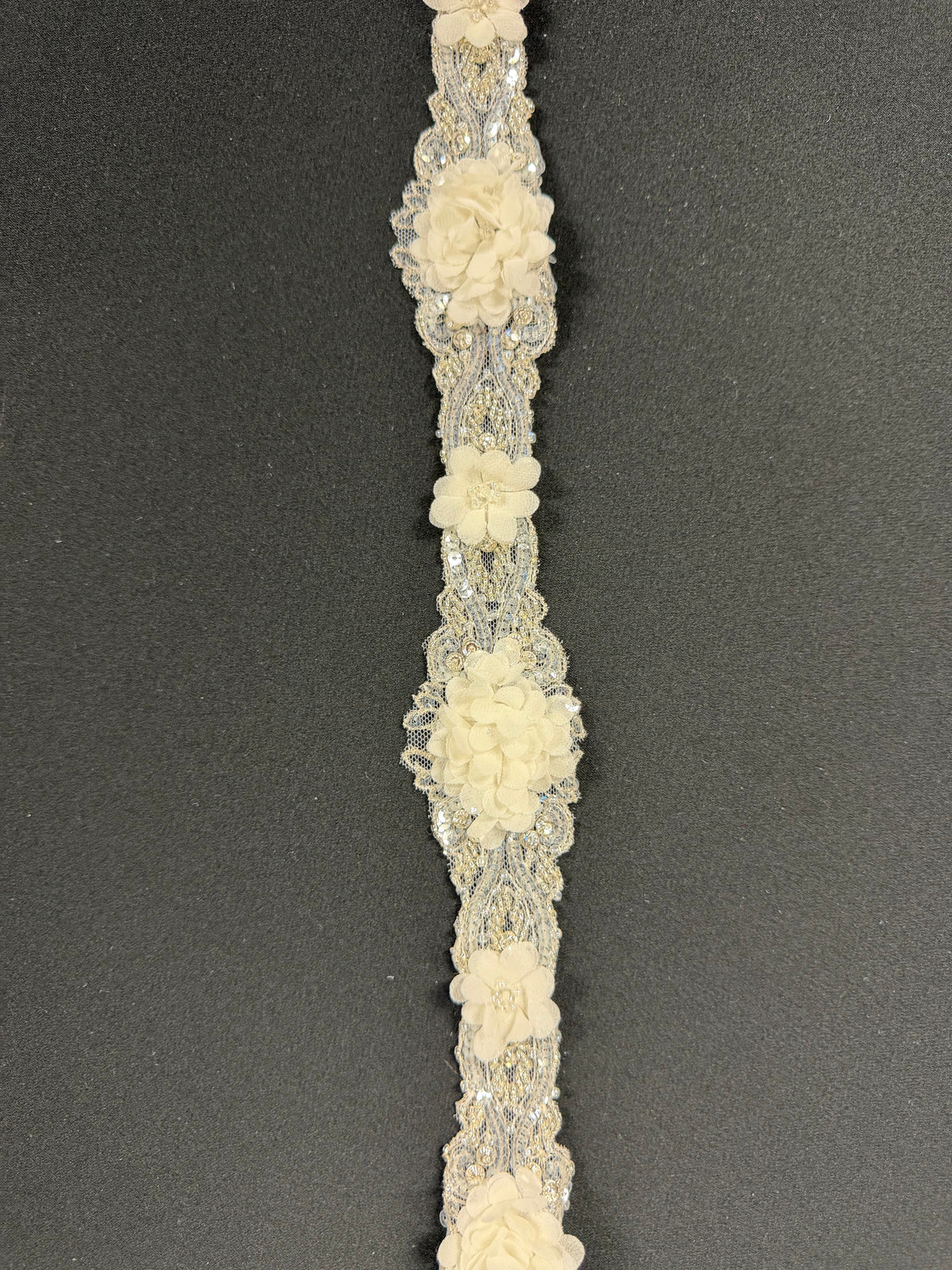 Ivory 3D Beaded Sequin Edging - T353
