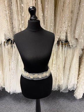 Silver/Ivory 3D Crystal Beaded Sequin Edging - T517