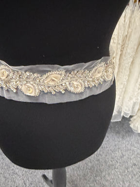 Silver/Ivory 3D Crystal Beaded Sequin Edging - T517