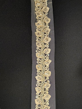 Ivory/Silver 3D Crystal Beaded Edging - T518
