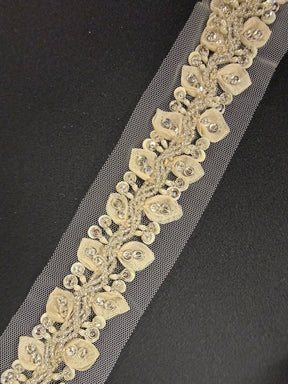 Ivory/Silver 3D Crystal Beaded Edging - T518