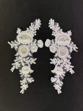 White Beaded Lace Appliques - T248
