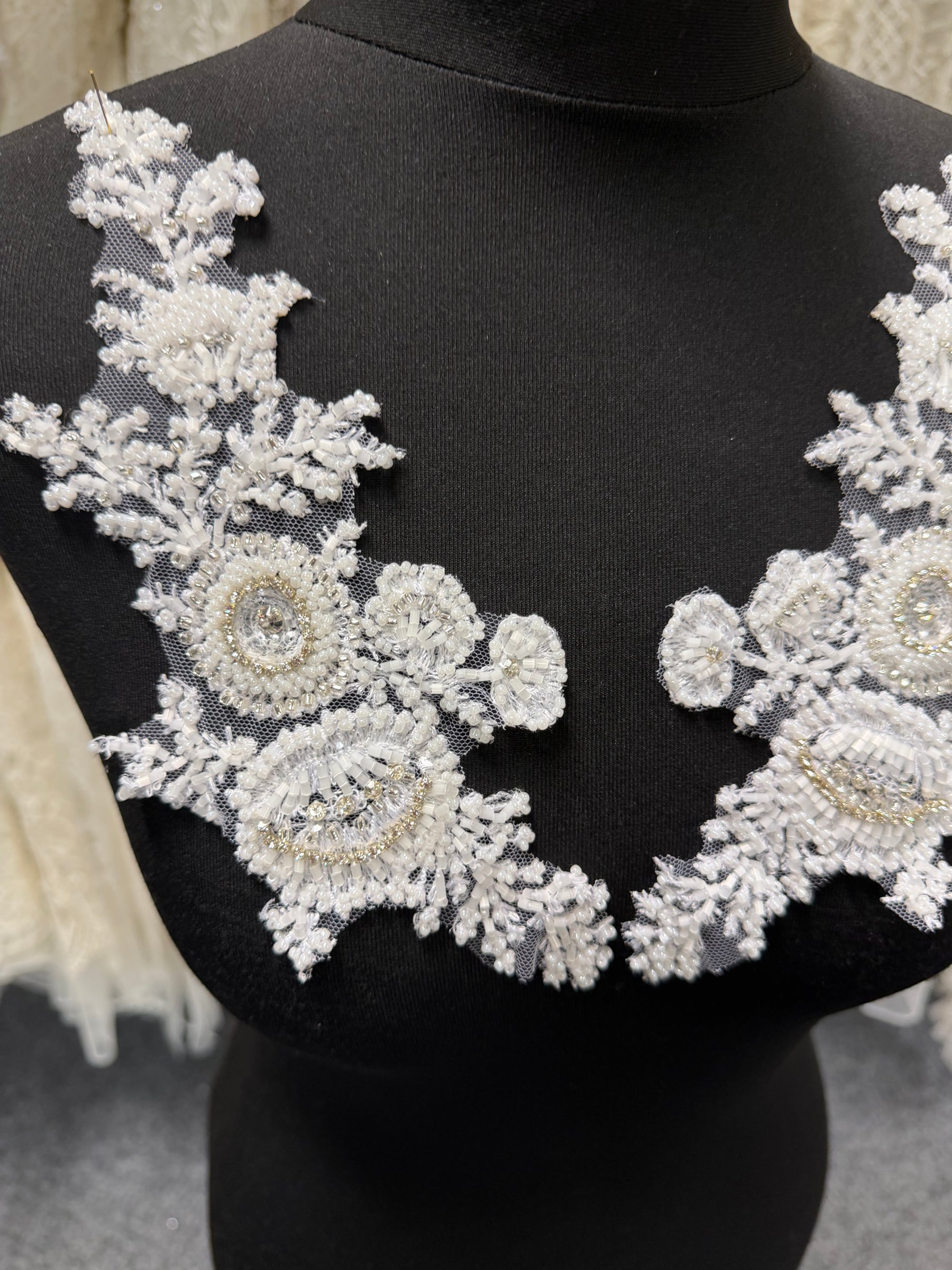 White Beaded Lace Appliques - T248