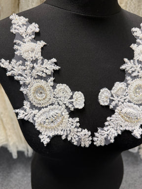 White Beaded Lace Appliques - T248