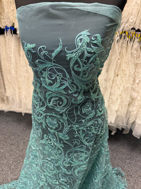 Light Jade Embroidered Beaded Tulle - EB1091