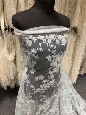 Baby Blue Embroidered Beaded Tulle - EB1090