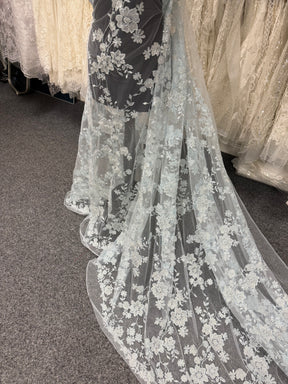 Baby Blue Embroidered Beaded Tulle - EB1090