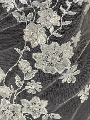 Baby Blue Embroidered Beaded Tulle - EB1090