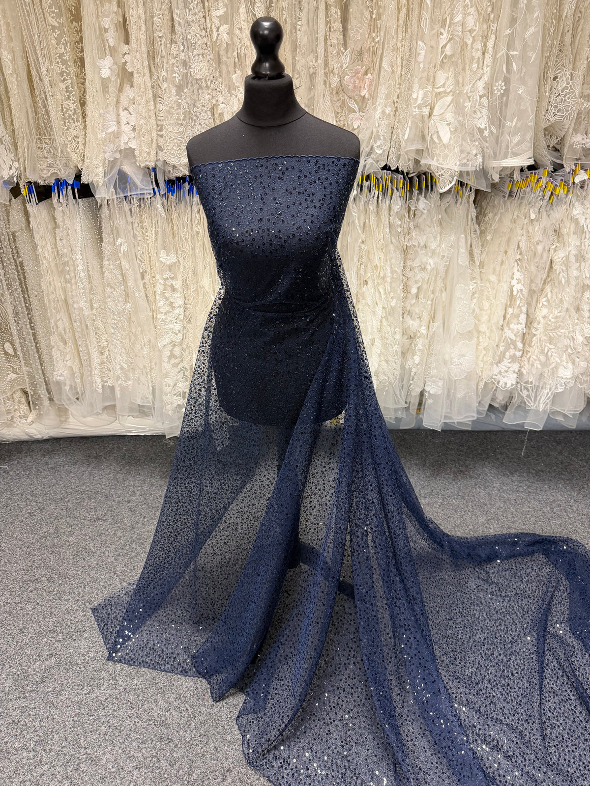 Navy Embroidered Sequin Tulle – EB3001