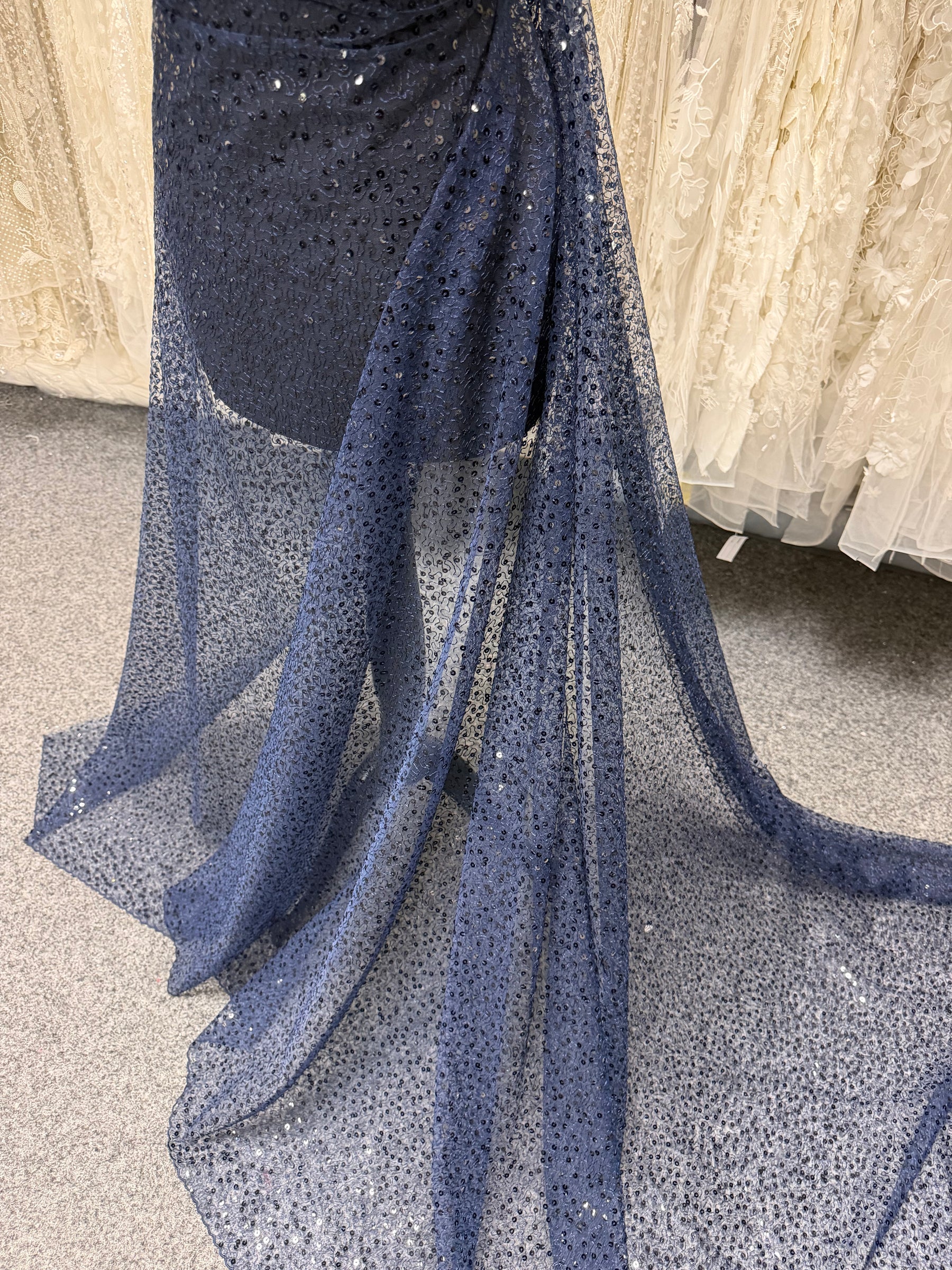 Navy Embroidered Sequin Tulle – EB3001