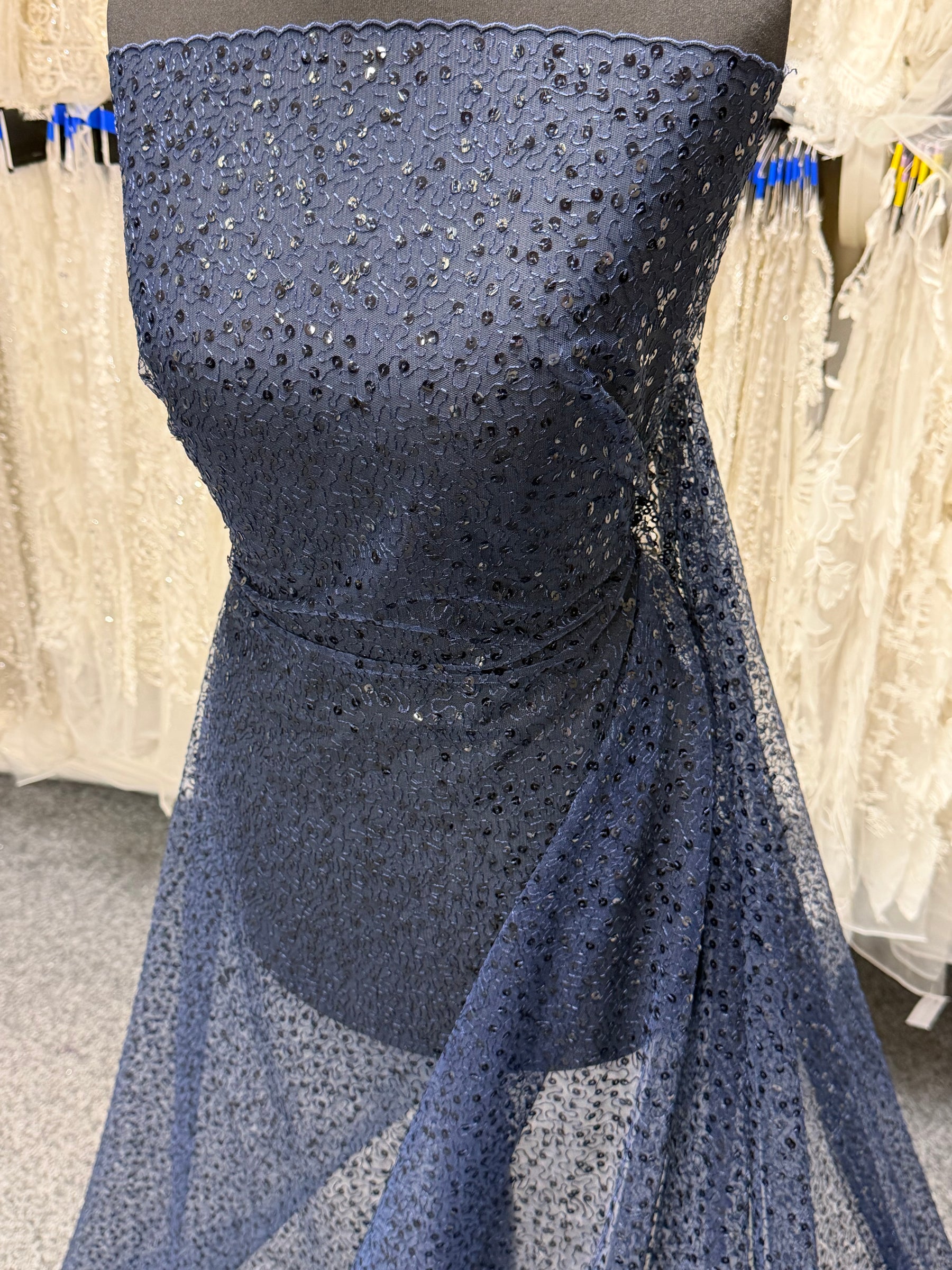 Navy Embroidered Sequin Tulle – EB3001