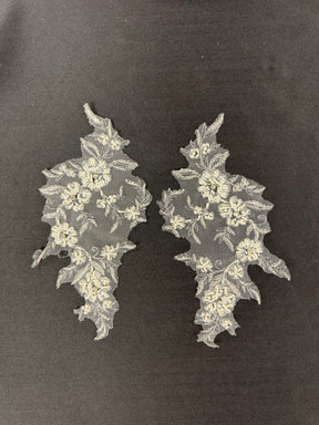 Silver with Black Bead Embellished Lace Appliques - T243