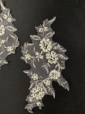 Silver with Black Bead Embellished Lace Appliques - T243